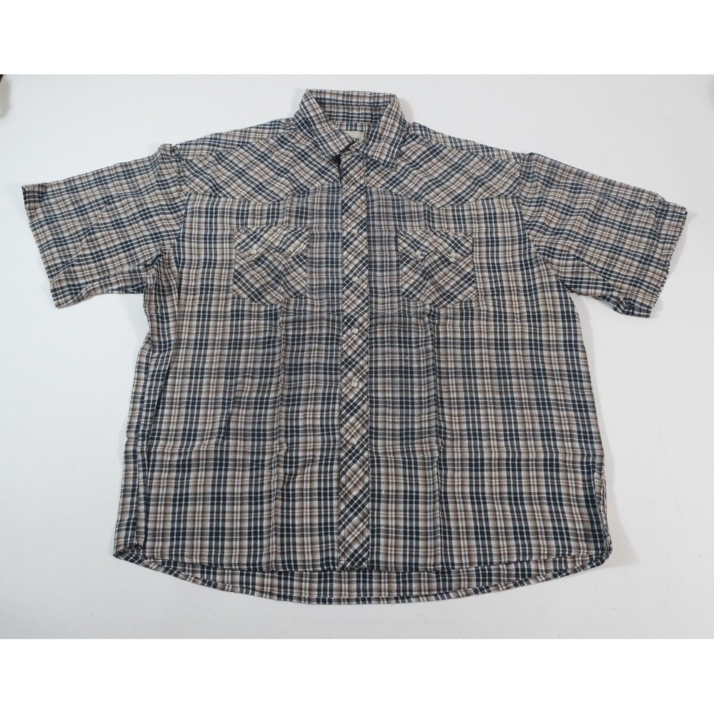 Rustler Button Down Mens XL Brown Plaid Western Shirt Short Sleeve Vintage 90s‎